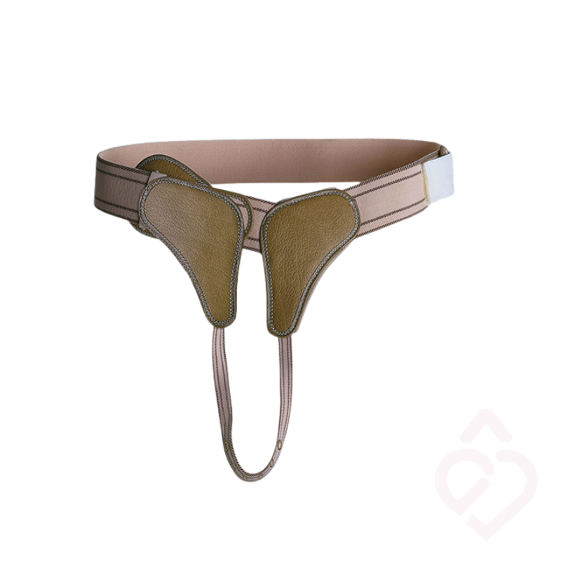 funda reforçada bilateral para hérnia inguinal Orliman BH-110, com cinta elástica ajustável, duas almofadas de compressão e tiras de fixação. Proporciona suporte e contenção em ambos os lados da região inguinal, ajudando a aliviar o desconforto e a oferecer maior segurança durante as atividades diárias.