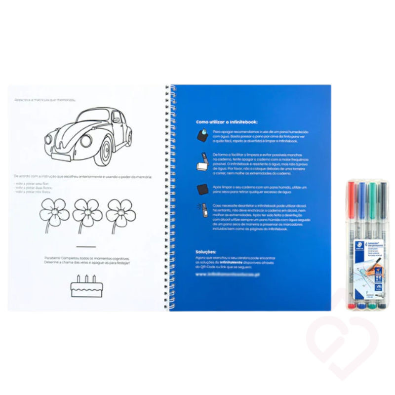 Conteúdo do Infinitebook infinitaMente com exercícios cognitivos reutilizáveis