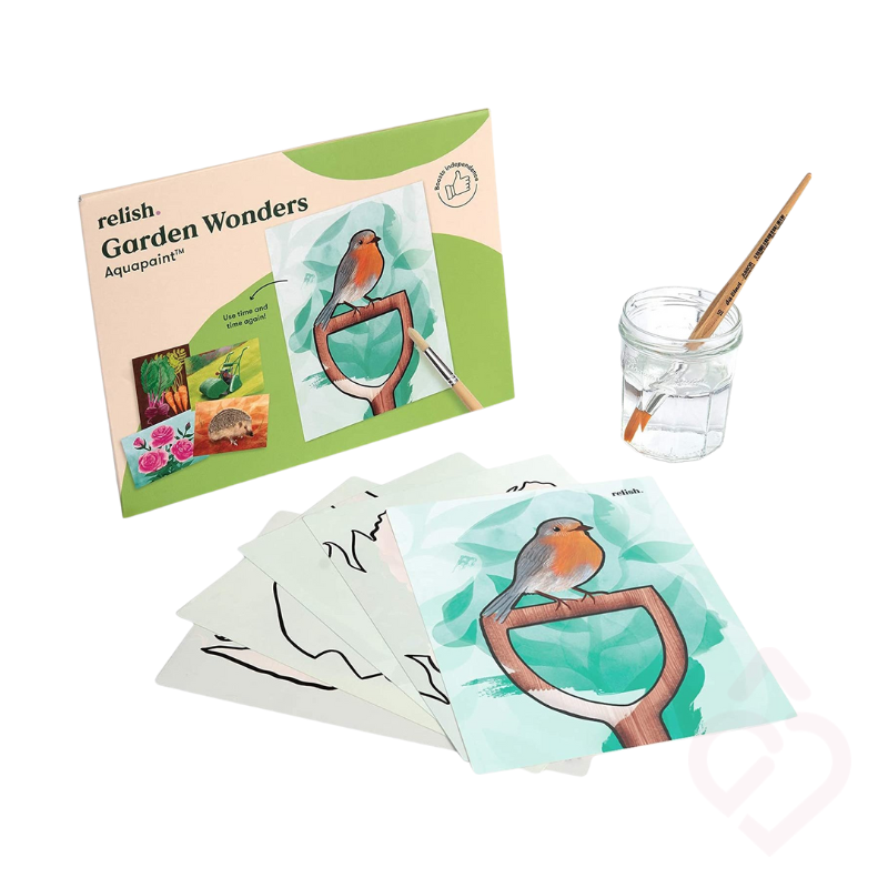 Jogo Aquapaint reutilizável Maravilhas do Jardim com cartões, pincel e pintura apenas com água para reutilizar várias vezes