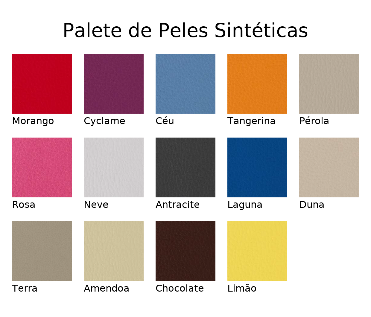 Tabela de cores disponíveis para poltrona em pele sintética