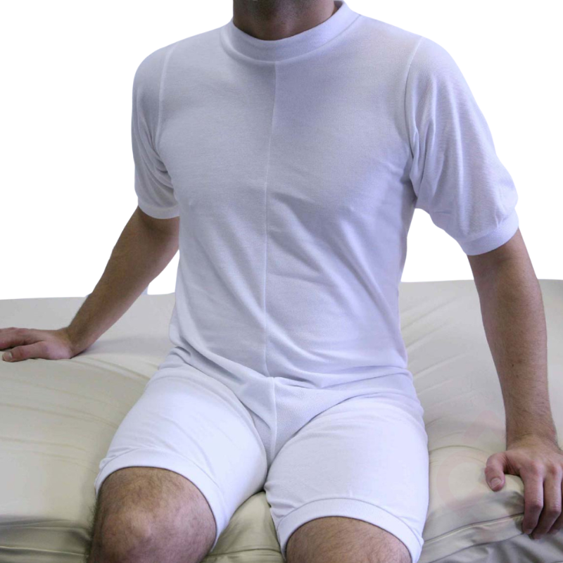Pijama curto para demência em utilização com fecho nas costas e pernas