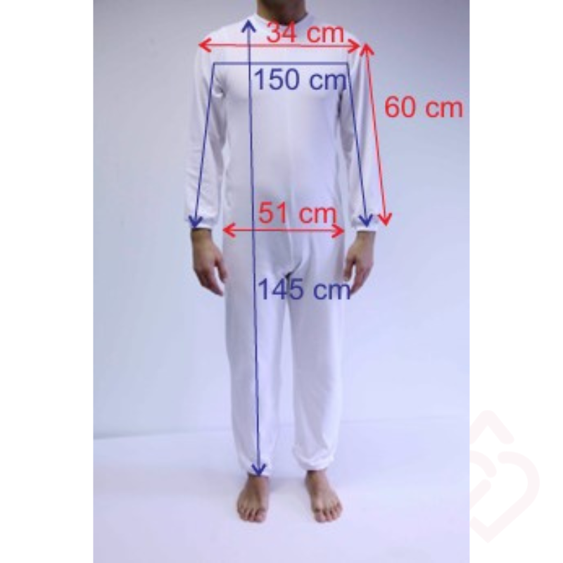 Pijama longo com fecho para incontinência e demência tamanho S com medidas