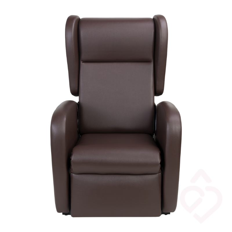 Poltrona elétrica bimotor relax em napa castanha vista frontal