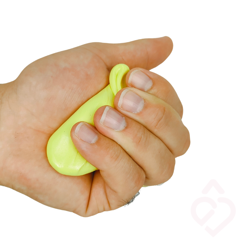 Silicone terapêutico para exercícios de reabilitação e fortalecimento das mãos, disponível em diferentes níveis de resistência, cada um com uma força específica.