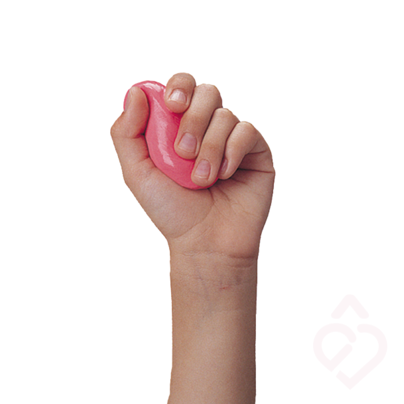 Silicone terapêutico para exercícios de reabilitação e fortalecimento das mãos, disponível em diferentes níveis de resistência, cada um com uma força específica.