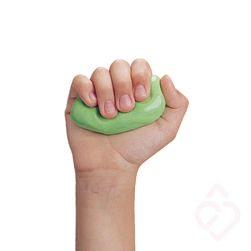 Silicone terapêutico para exercícios de reabilitação e fortalecimento das mãos, disponível em diferentes níveis de resistência, cada um com uma força específica.