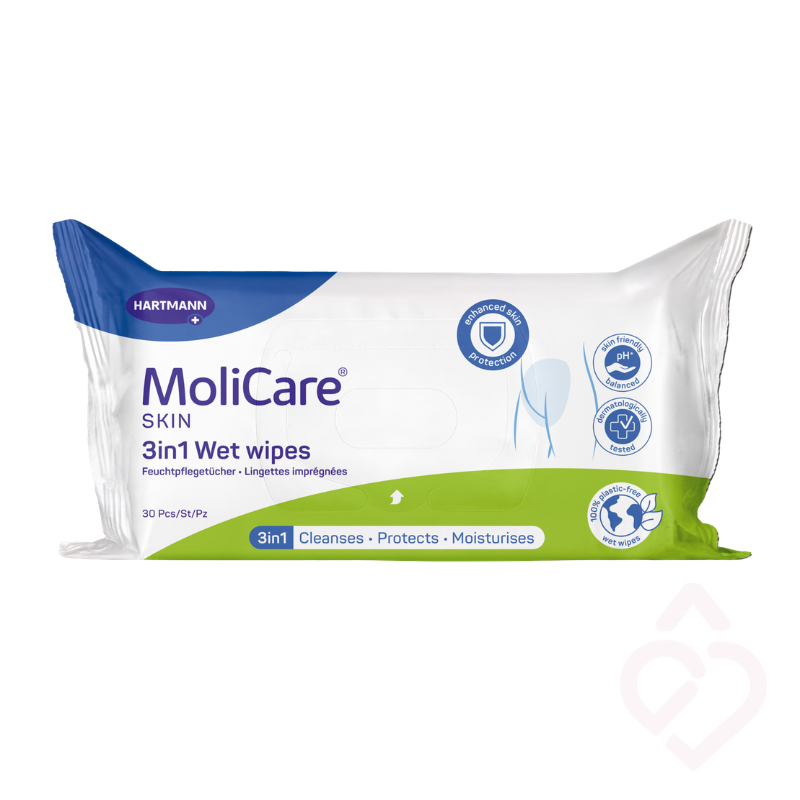 Toalhitas húmidas 3 em 1 MoliCare para limpar proteger e hidratar a pele