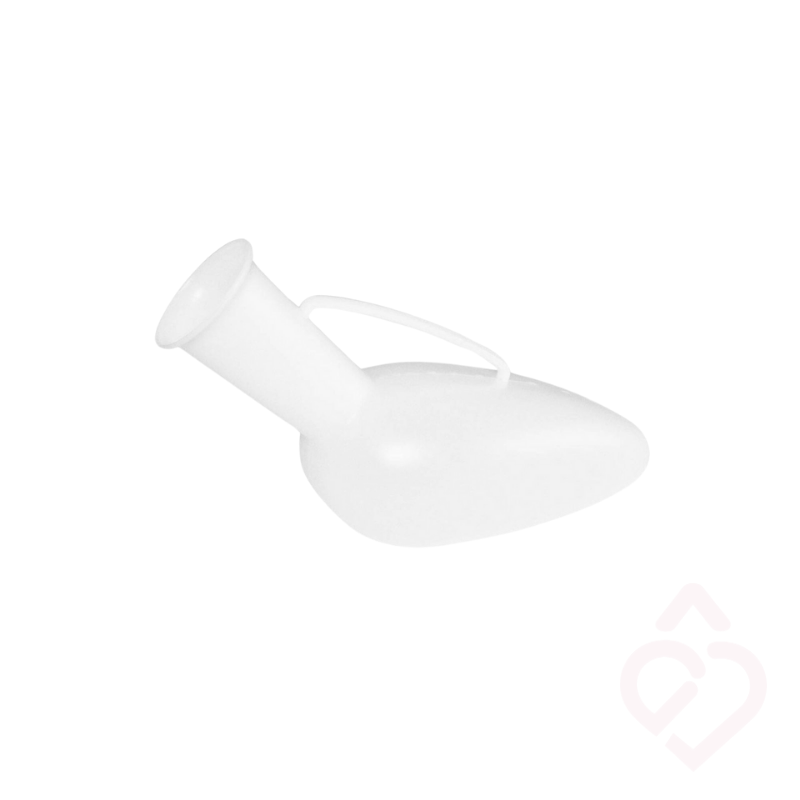 Urinol masculino com tampa e pega ergonómica para uma utilização mais confortável
